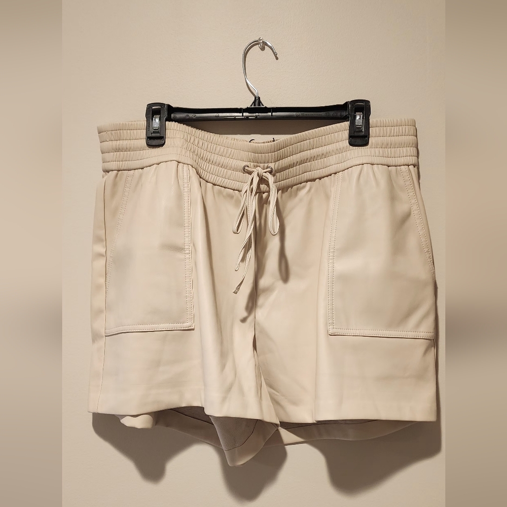 NWT Express Cream Faux Leather High-Waisted Shorts with Drawstring